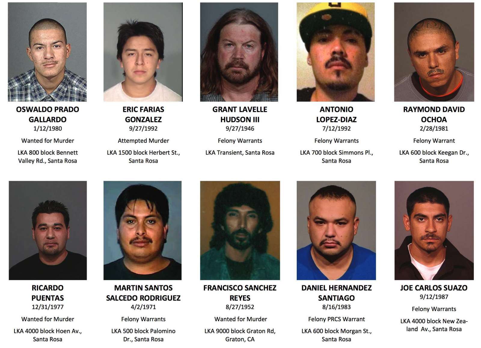 City of Santa Rosa Most Wanted